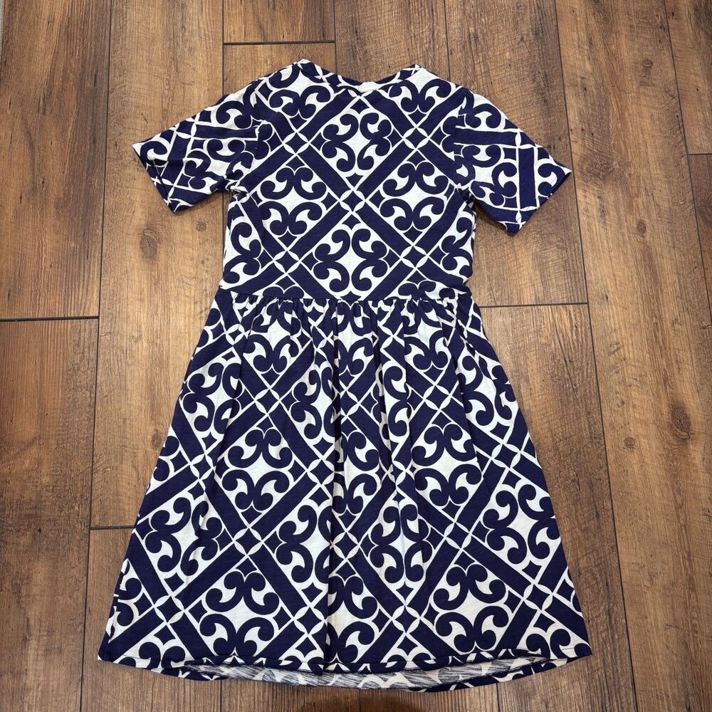 Boden Women's 2R Navy Blue White Midi Dress Geometric Resort Boho V-Neck Classy - Picture 5 of 7